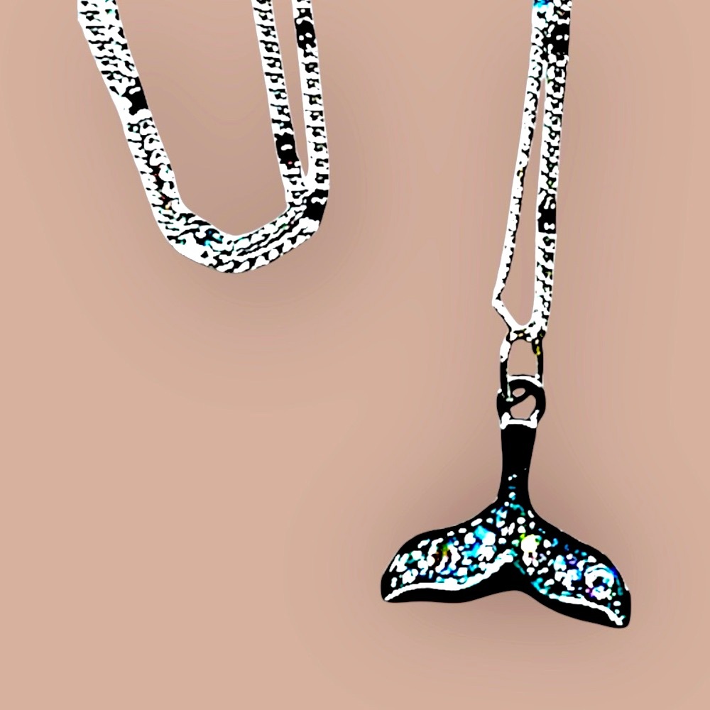 Whale Tail Silver & AB crystal Pendant Necklace NWT / Handmade and re-posted